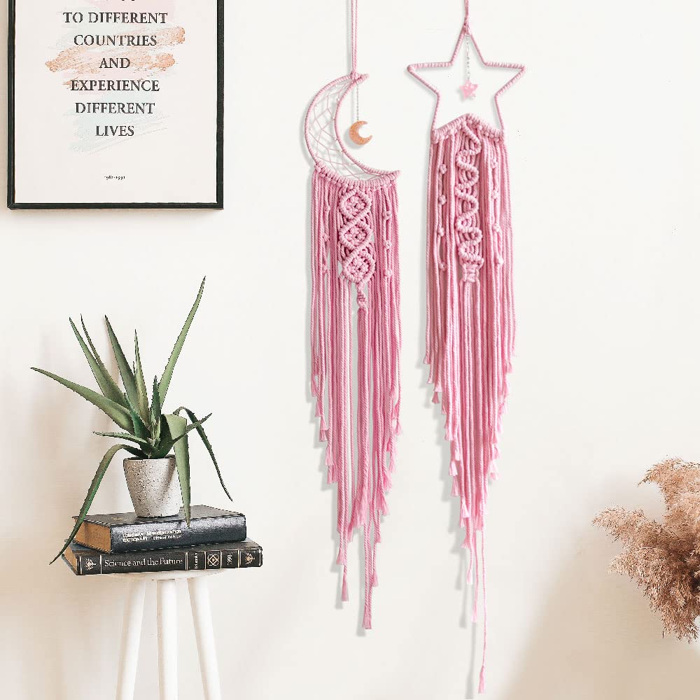 Pink Star Moon Dream Catcher, Pink Decor, Teen Girl Gift, Women Gift, Room Decor, Birthday Gift, Cute Birthday Gifts for Teen Girls