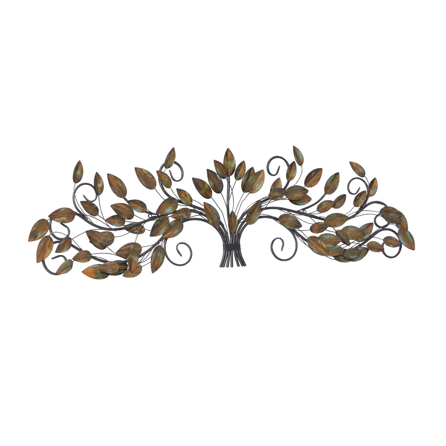 Deco 79 Metal Leaf Home Wall Decor Long Scrolled Wall Sculpture with Weathered Patina Accents, Wall Art 47" x 1" x 14", Brown