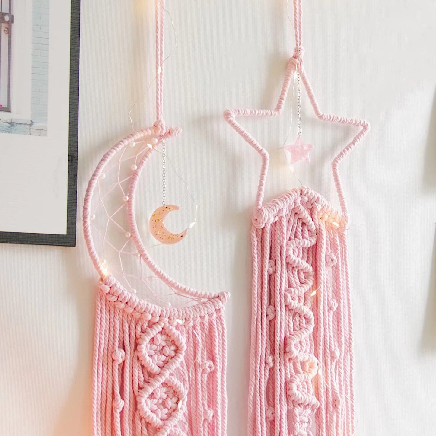 Pink Star Moon Dream Catcher, Pink Decor, Teen Girl Gift, Women Gift, Room Decor, Birthday Gift, Cute Birthday Gifts for Teen Girls