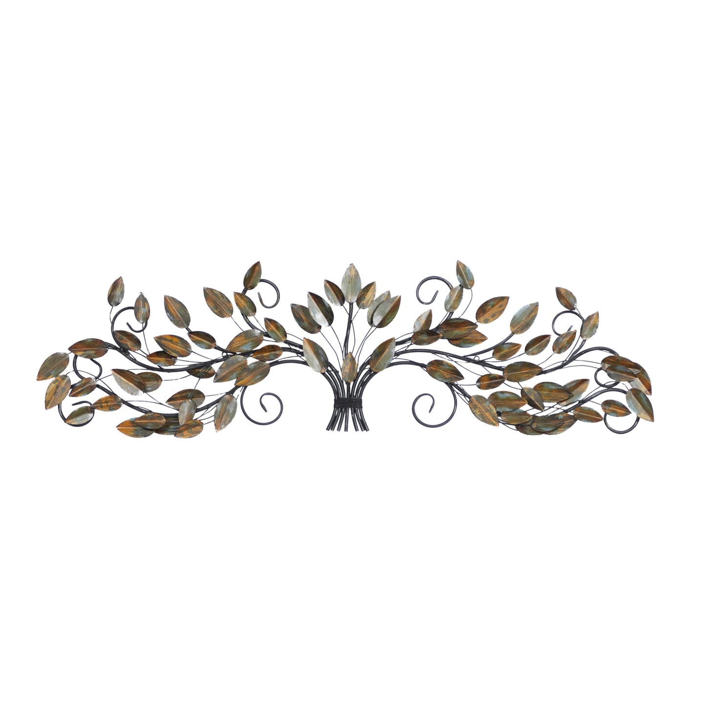 Deco 79 Metal Leaf Home Wall Decor Long Scrolled Wall Sculpture with Weathered Patina Accents, Wall Art 47" x 1" x 14", Brown